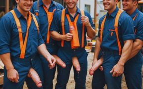 Hardcore Gay Orgy in the Construction.