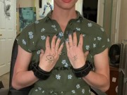 Horny handcuffed Tgirl cums