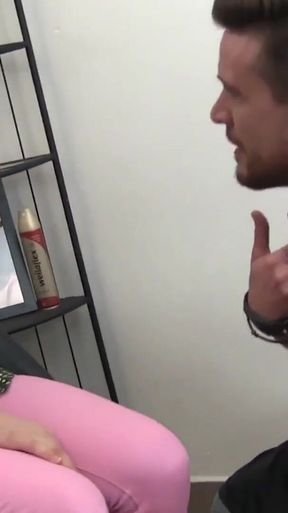 Lucy Bell at the hairdresser's doesn't want to play the bill and he fucks her in her eager holes