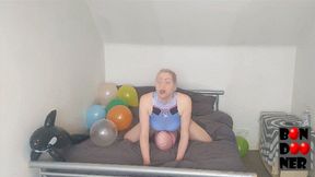 Balloon Bondage - Riding and Humping in Cosplay Leotard and Nylon Pantyhose Mask Hood Duck Tape Gag Ahegao