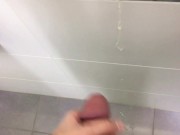 Filled the mirror, wall and floor in the office toilet with sperm