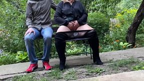 Step son secretly watches step mom masturbate in busy park