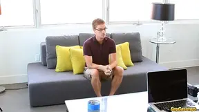 Shy newcomer Lucas cums hard after bottoming hard