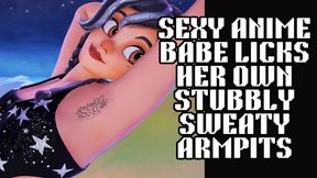 Sexy anime babe licks her own sweaty stubbly armpits and licks out the hairs until they are smooth and then shows them to you with Jerk off Instructions