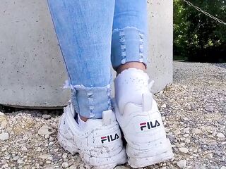 Katis 6 days messy perspired socks and Perspired Shoes Fila sneakers shoeplay lick my filthy sneakers clean