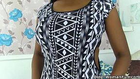 British milf Bounty pleasures her pink and pantyhosed pussy