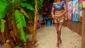 Gold Sand Bitch Cd Ts Crossdresser At Beach Motel Panties