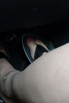 Nylon Feet and Flip Flops in the Car