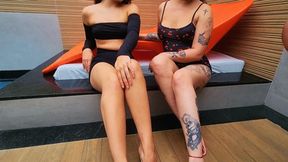 Double trampling with feet humiliation, part 1, by Satina & Kali Khalifa on slave Robbit Guy