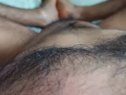 Homeless guy jacking off his veiny, hairy cock and cuming all over his feet