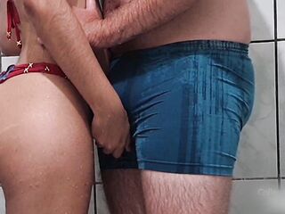 Humping in the shower, bikini rubbing untill this guy cum in underclothing