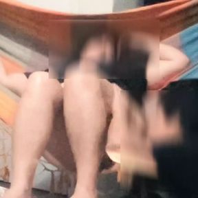 Sucking the married woman&#039;s ass and fucking her pussy while she swings in the hammock