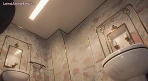 Futanari pounds tight asshole with throbbing cock in steamy bathroom