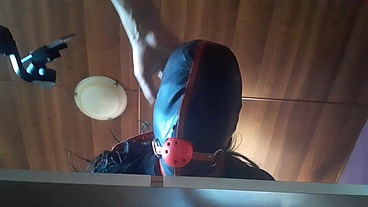 17 minutes of hogtied extreme blowjob and deepthroat with massive oral creampie