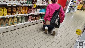 Crazy Rebeca Addams in Jeans Buttcrack at the Supermarket