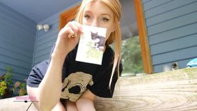 Slutty babe spreads legs and shows off shaved pussy in public garden