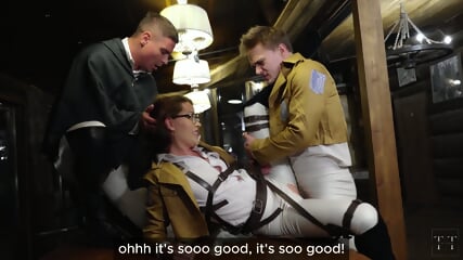 Hange roughly fucked by Ervin and Levi in the office of Survey Corps