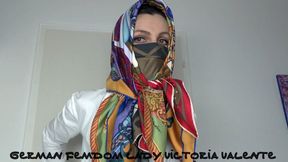 Styling of silk fabric mask and headscarf - and you masturbate!