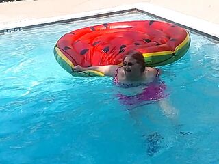 Short Clip of big beautiful woman Nurse Vicki Floating on Her Biggest Watermelon