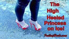 The High Heeled Princess on Ice! - Episode 1 - starring: Vicky Heely - Part 2 - HD - High Heels Fire Red Plateau Stiletto Mules Walking Slippery on Ice - 720p - MP4