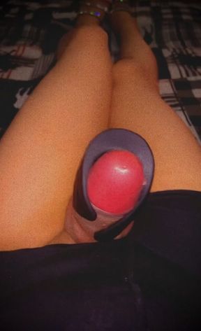 Closeted-Sissy wearing girlfriends shorts and sandals and cumming