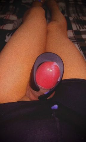 Closeted-Sissy wearing girlfriends shorts and sandals and cumming