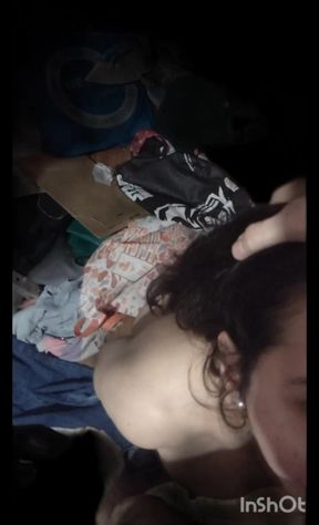 He chokes on my cock.