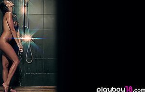 Busty hungarian beauty Lia Taylor stripping and teasing under the shower