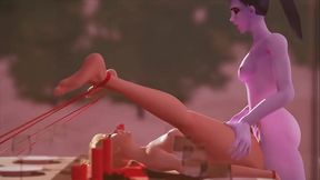 Electronic pleasure: Two lesbians caress each other and get fucked with dildo