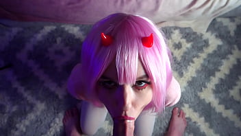 Zero Two sucks cock and gets cum on face - Sunako Kirishiki