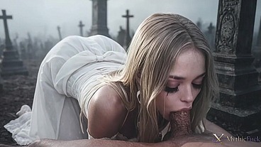 I fucked a petite blond ghost-woman at the cemetery...Her makeup ran because of how hard I was fucking her with my big black cock!! [AI]