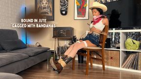 Cowgirl Bound By Jute, Gagged With Her Own Bandanas Feat Aria Nicole and Nyxon 4K