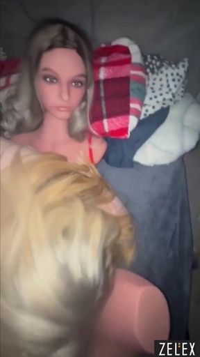 Zelex- blonde chav slag squirts all over in threesome with new plaything!   Clip 1