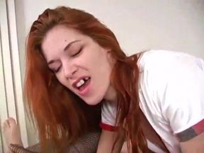 Redhead chick wanks big dick