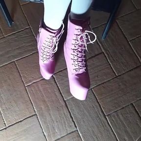 Sitting on a Chair in Pantyhose and High Heeled Boots