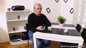 Sexy blonde teen spreads legs for old man's first anal