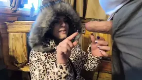 Busty MILF faces fucked, loves big ass cumming on glossy puffer jacket
