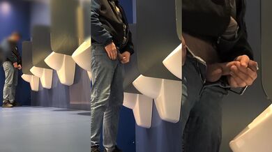 Caught jerking off in the public toilet while shooting sperm in the urinal