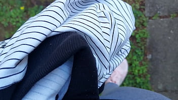 In a public park your stepsister can&#039_t hold back and pisses herself completely, wetting her leggings