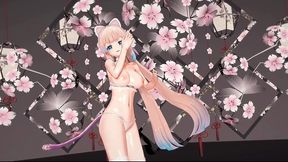 genshin impact kokomi hentai undress dance catgirl mmd 3d blue eyes