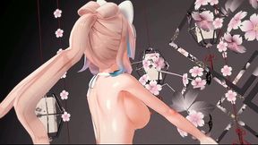 genshin impact kokomi hentai undress dance catgirl mmd 3d blue eyes