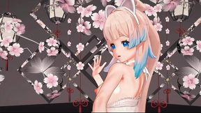 genshin impact kokomi hentai undress dance catgirl mmd 3d blue eyes