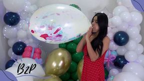 Ariel Colorful Marble Balloon Blow to Pop Surprise! -4K