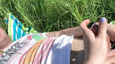 summer day dream BBW big tits blowjob mouth cum in tall grass