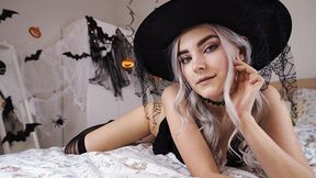 Cute horny&#x1F975; witch takes facial and swallows cum - Eva Elfie