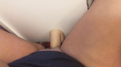 Naughty horny MILF mounts dildo and fucks it til she cums