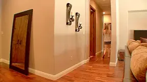 Blonde cutie catches her stepmom with another girl and gets in the mood for some lesbian action