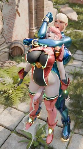 Samus Aran Choke Hold Pounding Pyra From Behind While She Keeps Cuming Non-Stop