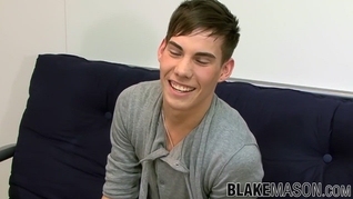 Cute British twink Evan jerking off until cum sprays himself