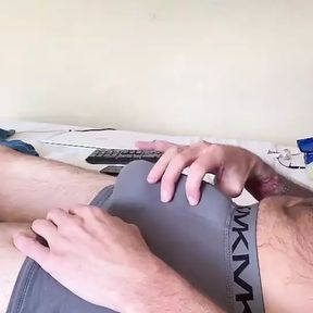 Hot tattooed Richard RiXXX stroking big cock blowing clouds